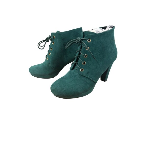 Green Ankle Booties Lace-Up High Heel Shoes - Picture 2 of 7